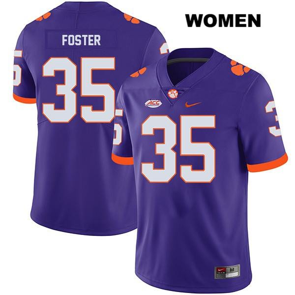 Women's Clemson Tigers #35 Justin Foster Stitched Purple Legend Authentic Nike NCAA College Football Jersey JZN7346LO